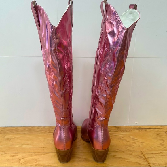 Pink Metallic Cowgirl Boots 8 Heeled Tall Barbie Pink Western Heeled Boot - Picture 3 of 9